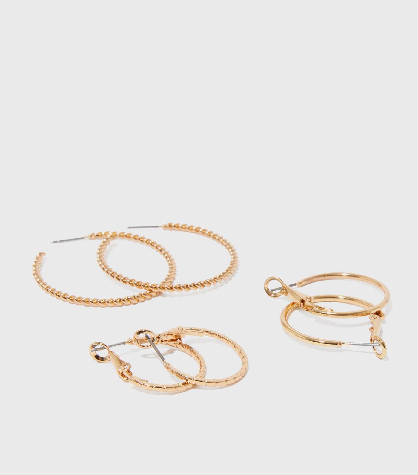 3 Pack Gold Textured Small and Large Hoop Earrings