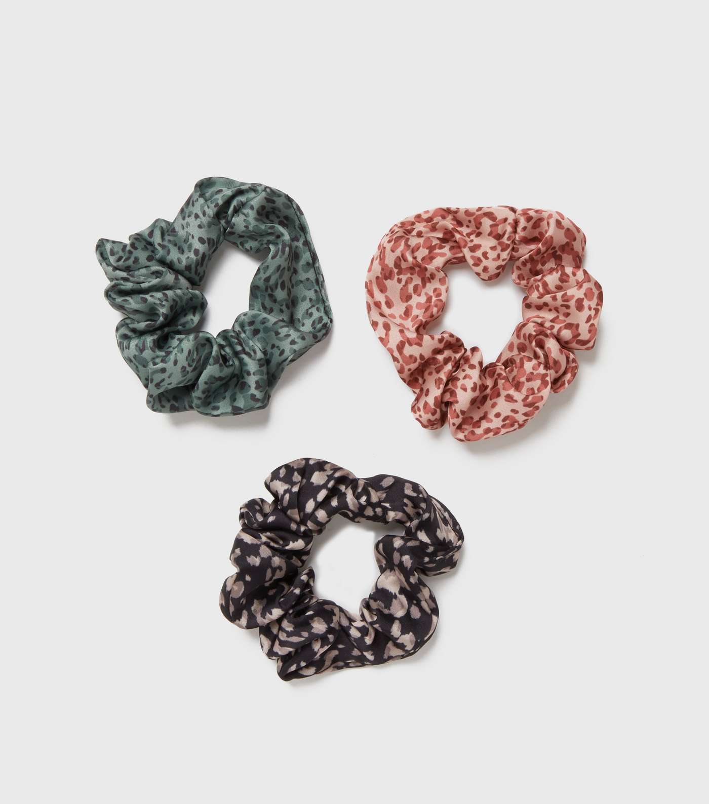 3 Pack Green Black and Red Leopard Print Scrunchies
