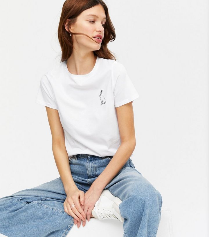 White Bunny Pocket T Shirt New Look