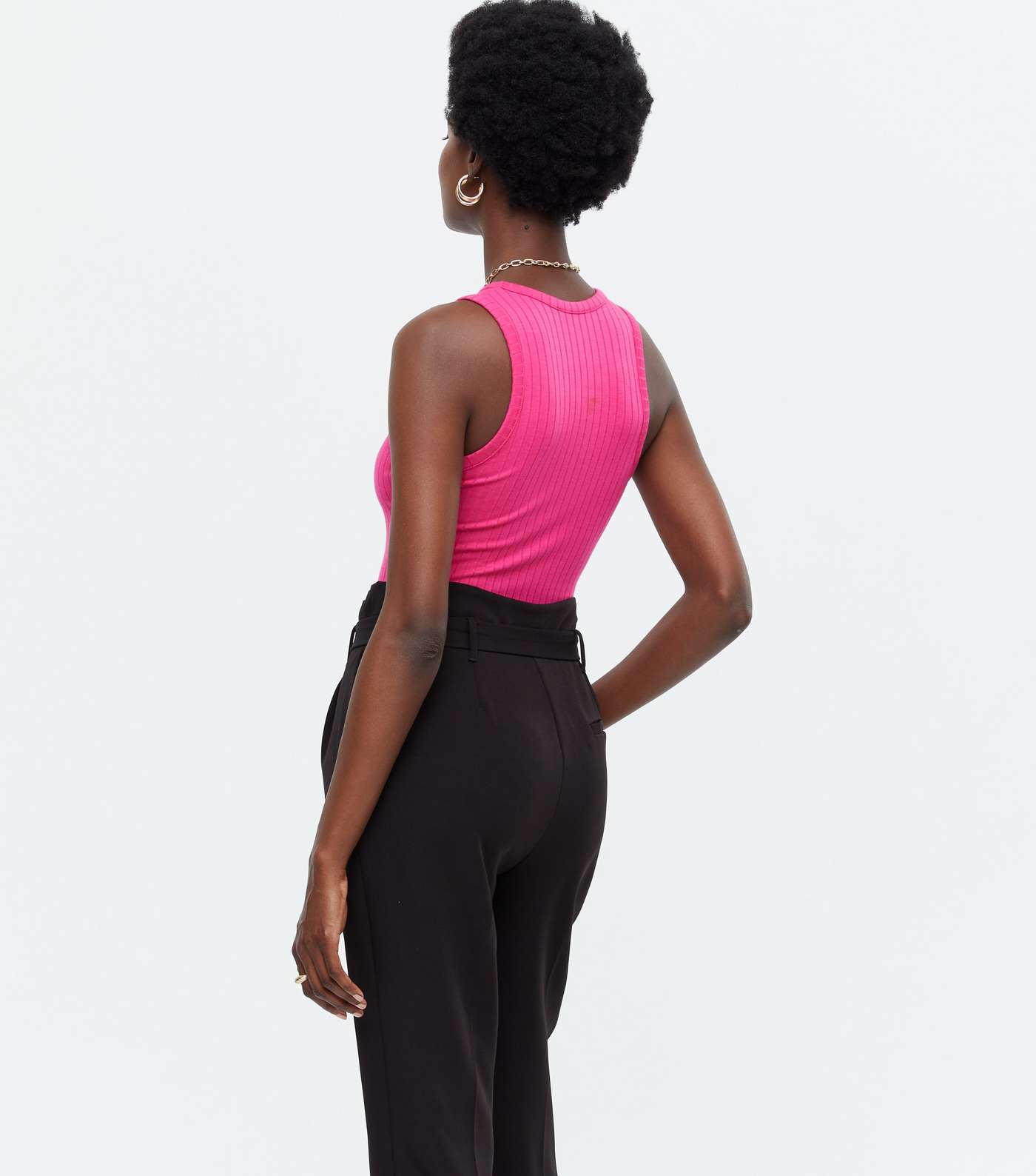 Bright Pink Ribbed Racer Bodysuit Image 4