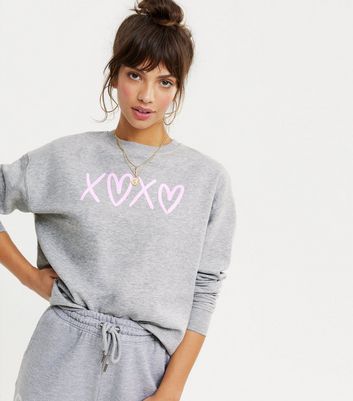 Pale Grey Hearts and Kisses Sweatshirt 
