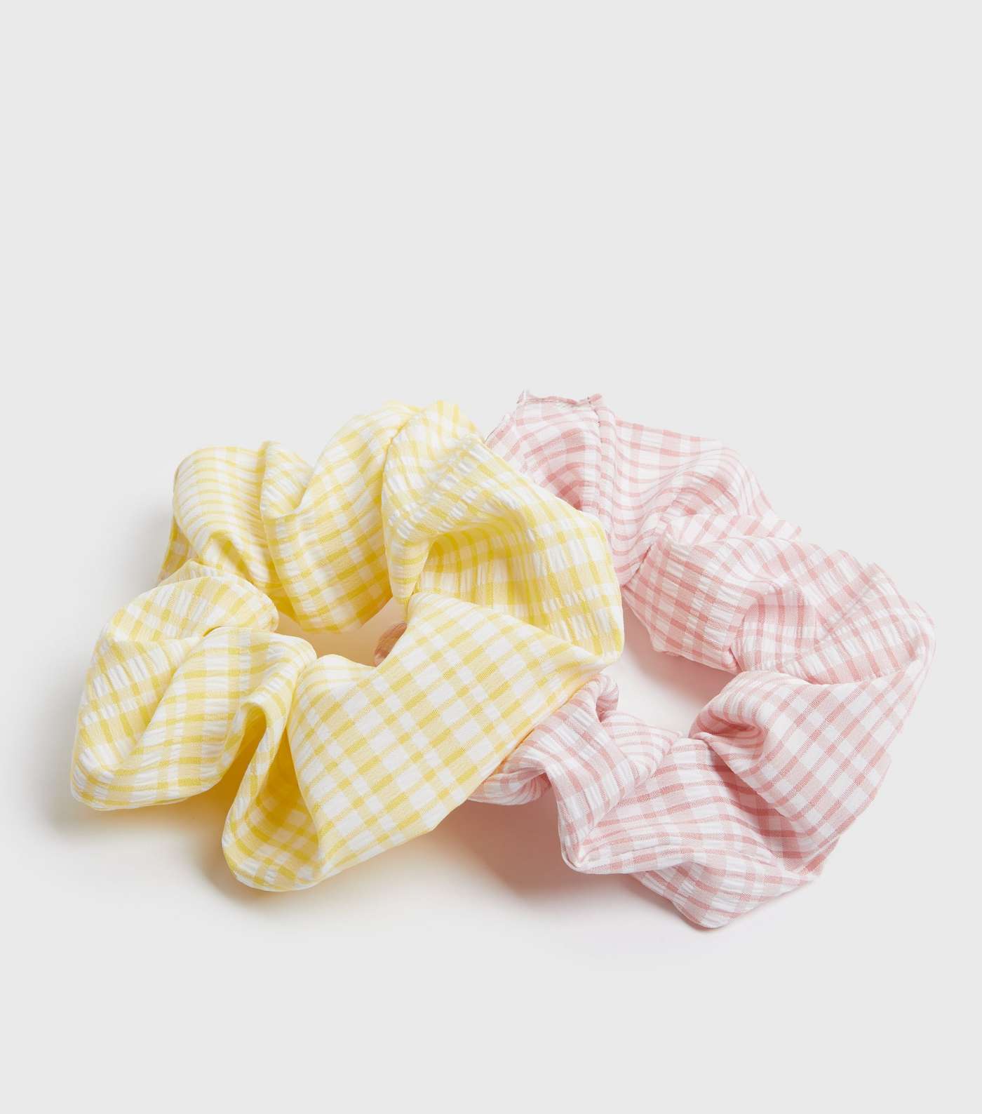 Girls 2 Pack Yellow and Pink Gingham Scrunchies