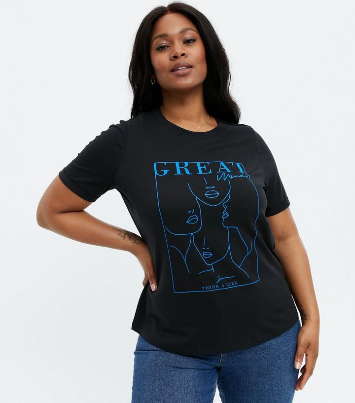 lys s charme Forvent det Vero Moda Curves Black Sketch Great Logo T-Shirt | New Look