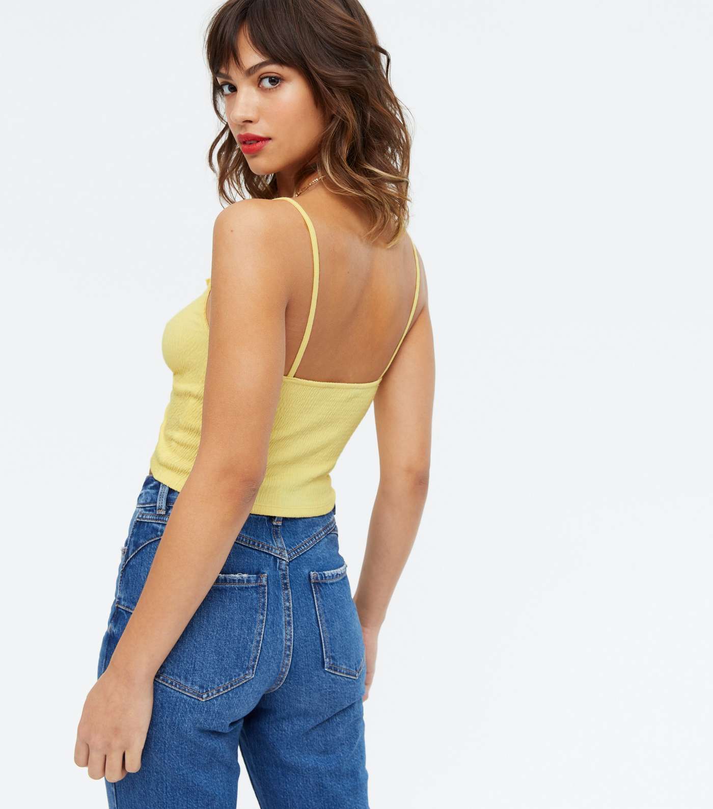 Pale Yellow Shirred Ruched Crop Cami Image 4