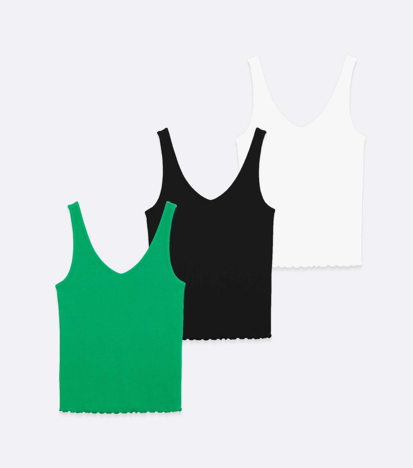 3 Pack Green Black and White V Neck and Back Vests Image 5