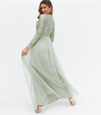 Maya Light Green Sequin Long Sleeve 