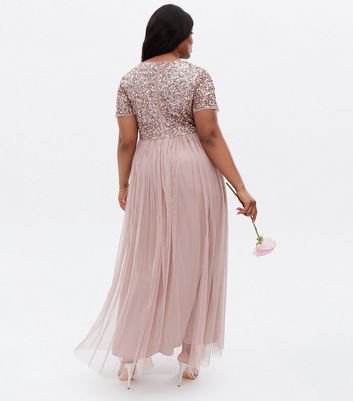 Maya Curves Pink Sequin Maxi Dress 