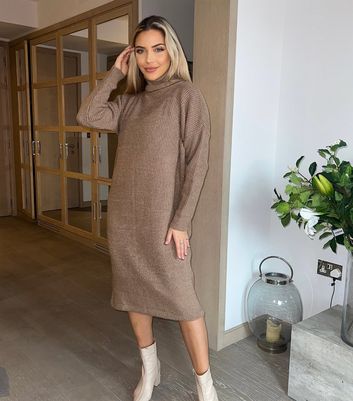 Urban Bliss Light Brown Roll Neck Jumper Dress