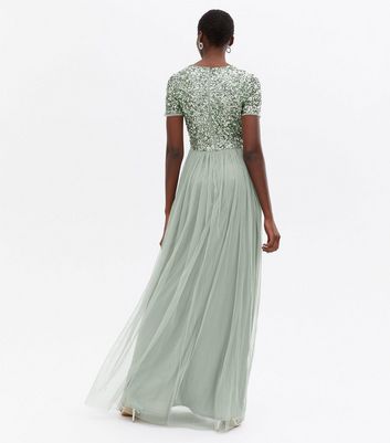 Maya Tall Light Green Sequin Maxi Dress New Look