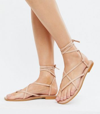 Vero Moda Stone Leather Strappy Sandals New Look