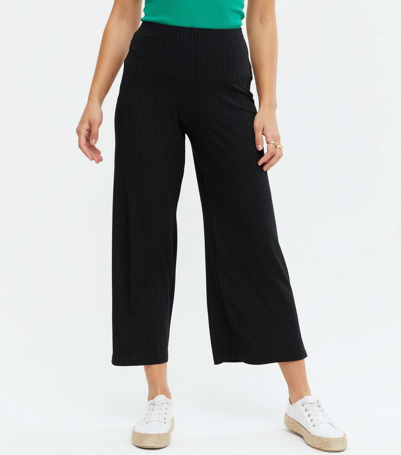 Black Ribbed Crop Trousers Image 2