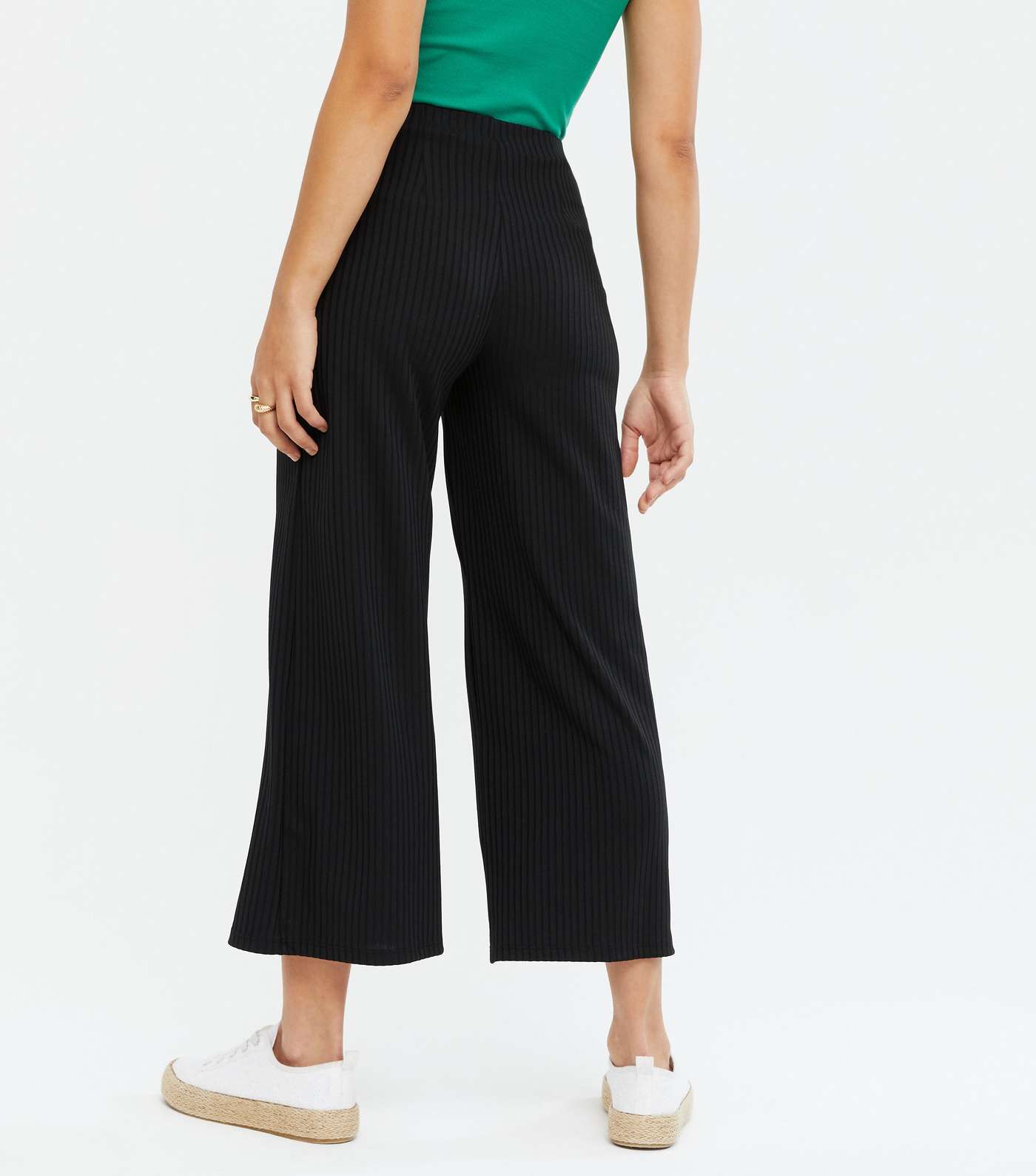 Black Ribbed Crop Trousers Image 4