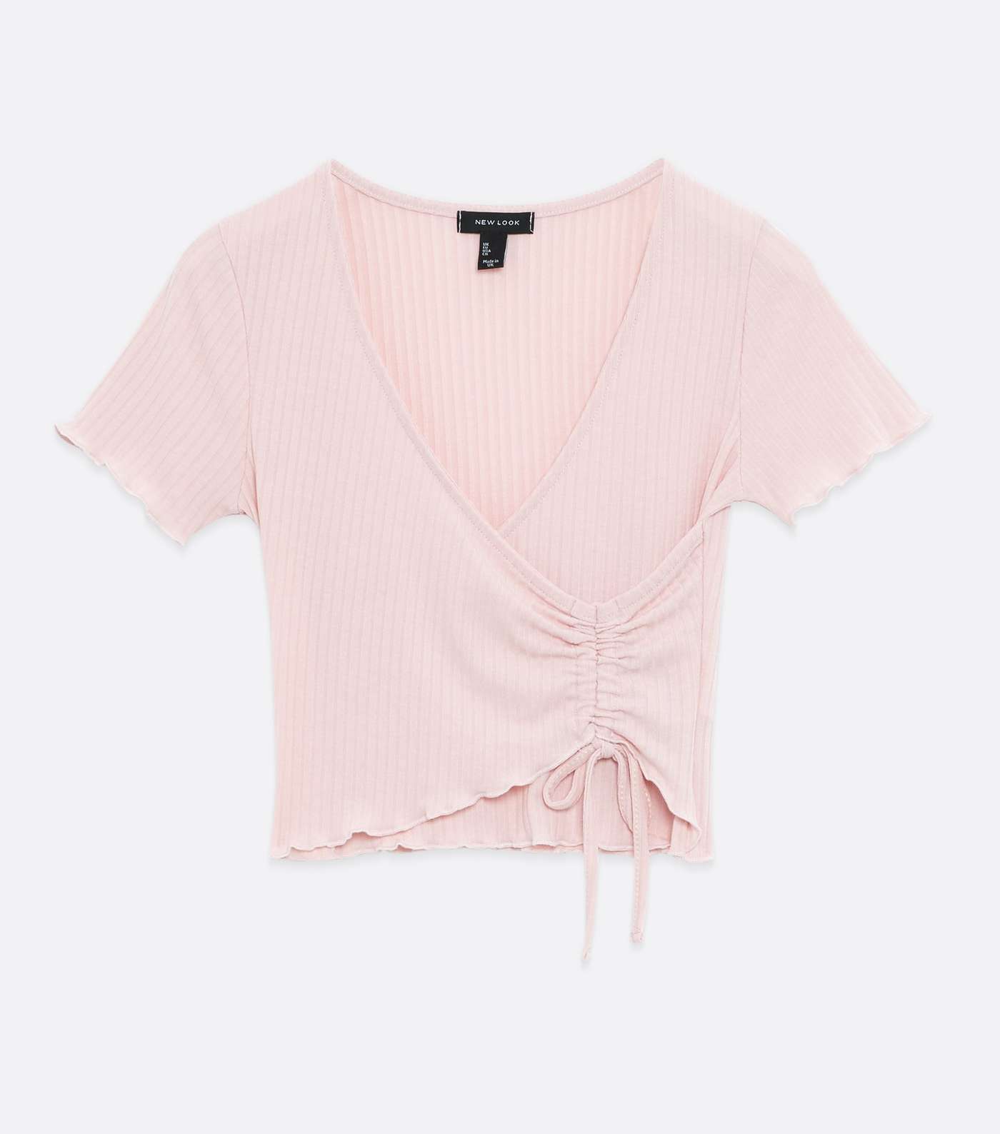 Mid Pink Soft Ribbed Ruched Wrap Top Image 5