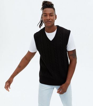 cable knit vest black