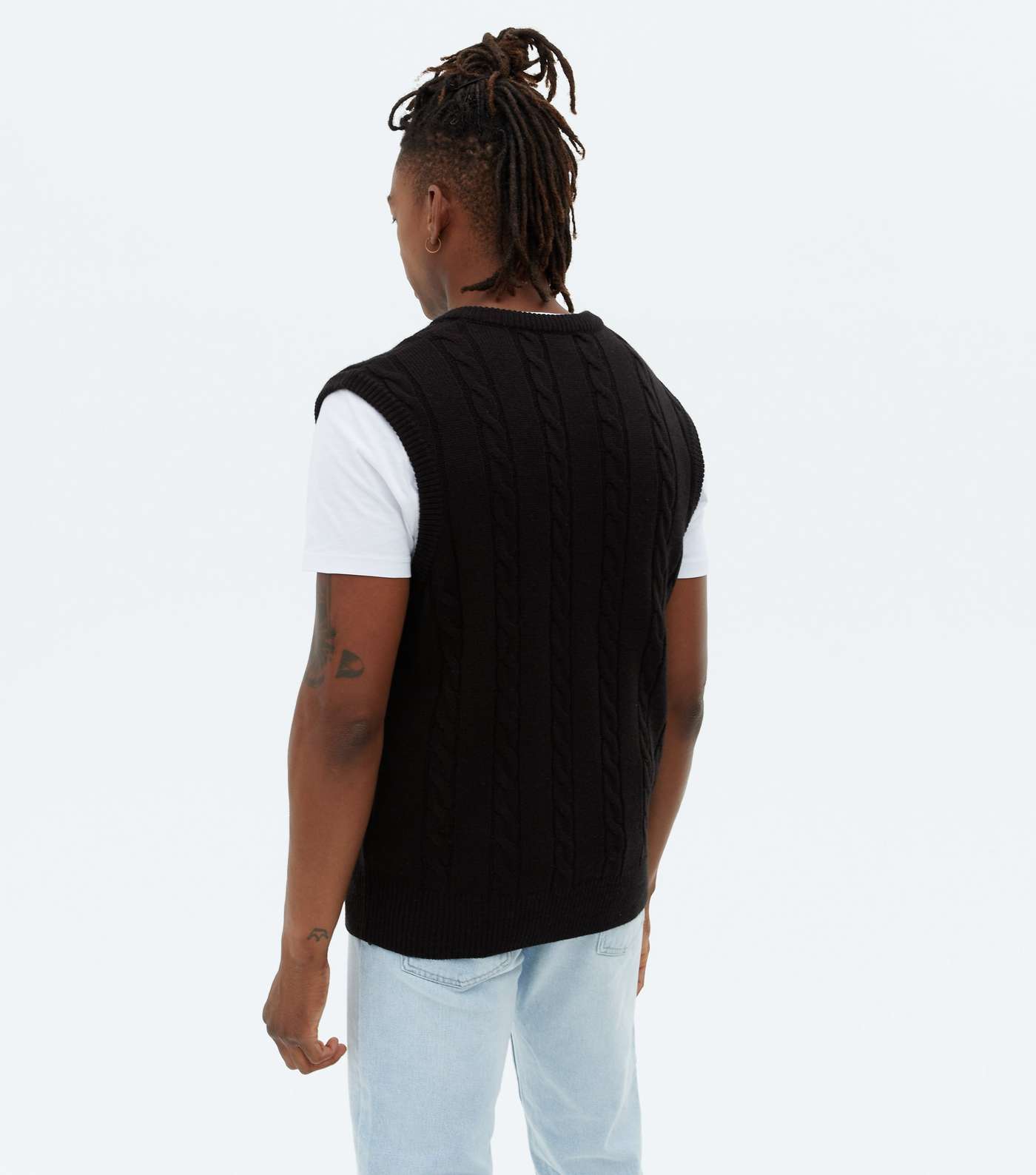 Black Cable Knit Relaxed Fit Vest Jumper Image 4