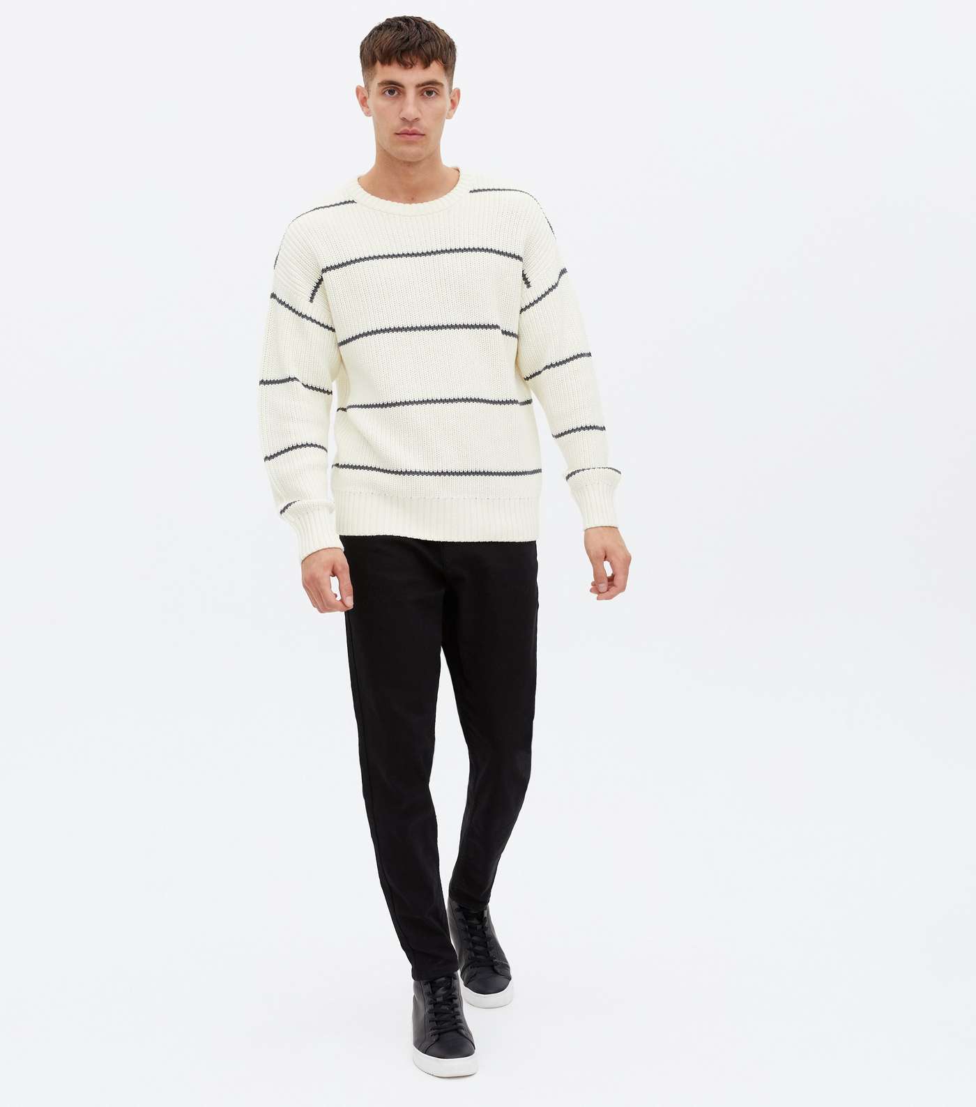 Off White Stripe Ribbed Relaxed Fit Jumper Image 2
