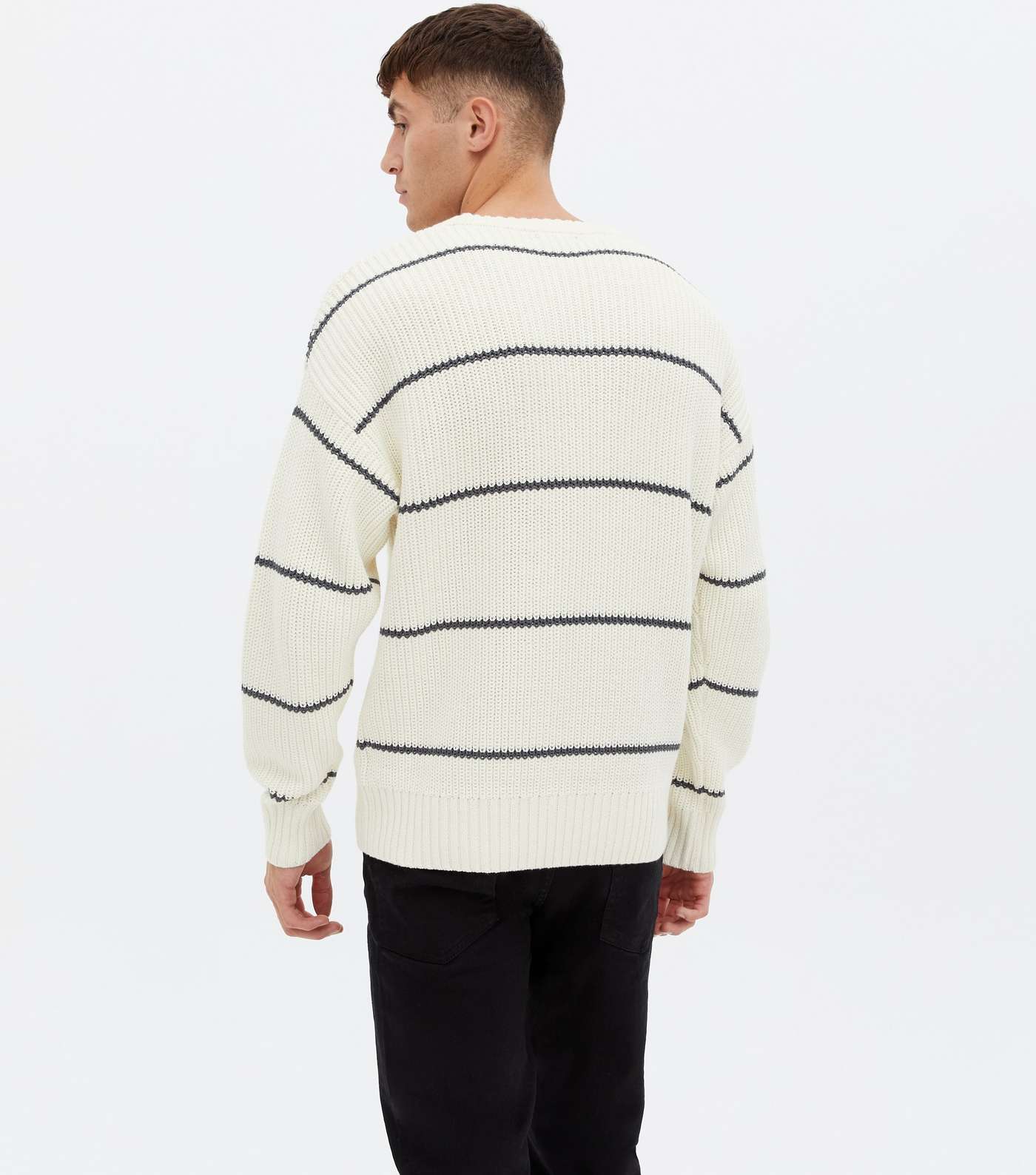 Off White Stripe Ribbed Relaxed Fit Jumper Image 4