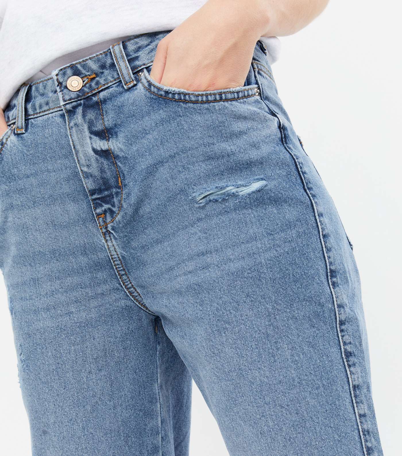 Blue Ripped Low Rise Ankle Grazing Boyfriend Jeans Image 3