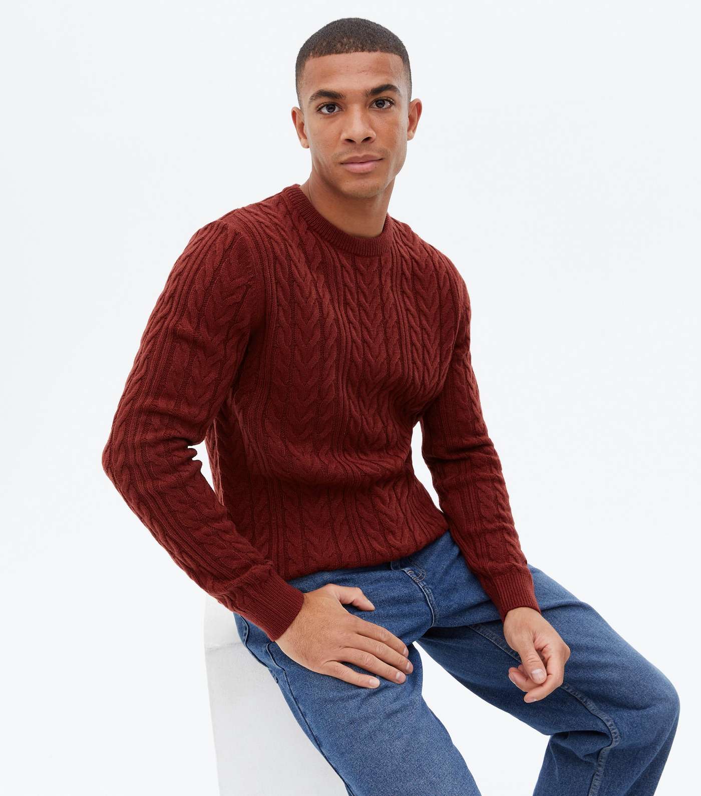 Rust Cable Knit Crew Jumper