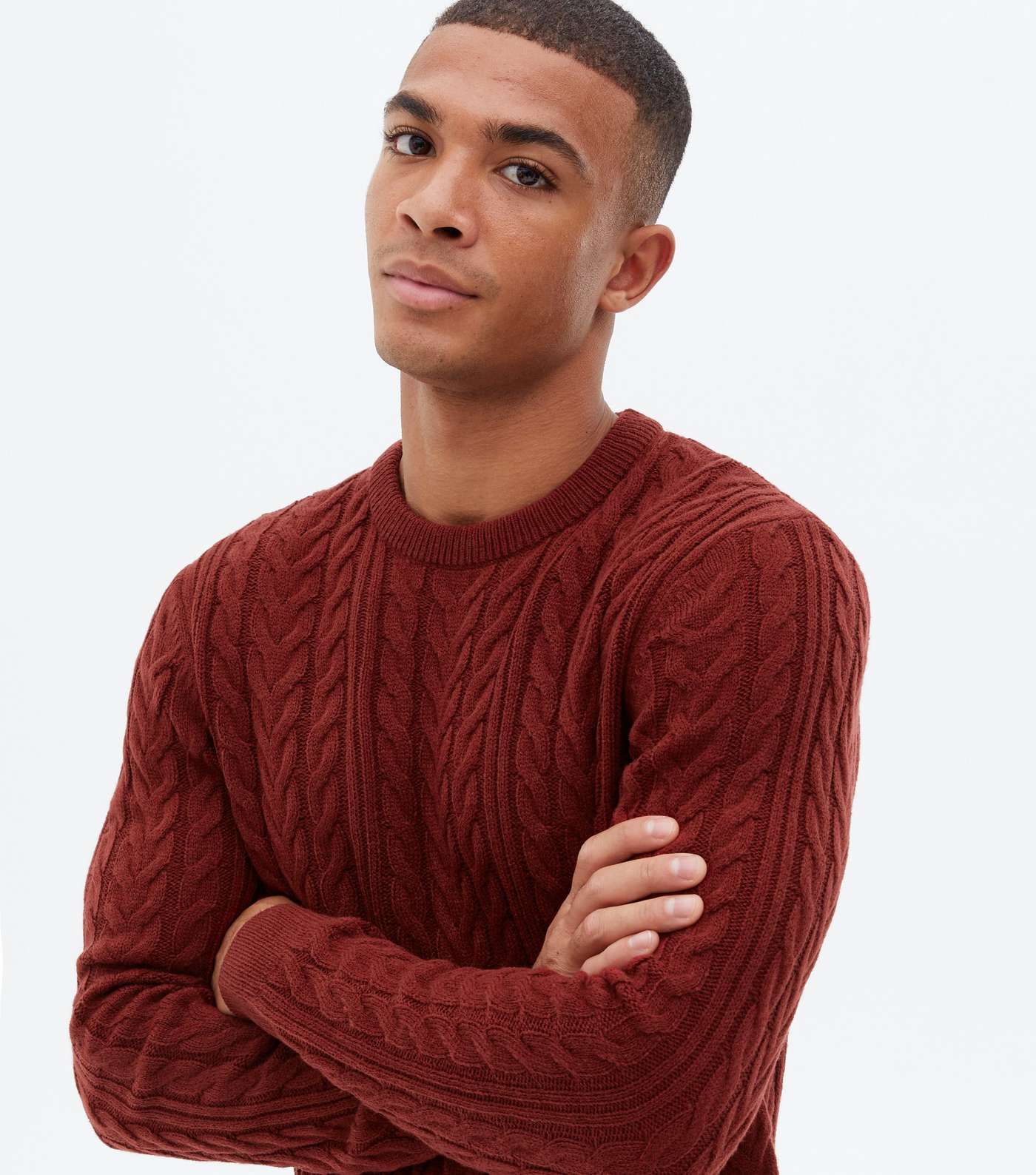 Rust Cable Knit Crew Jumper Image 3