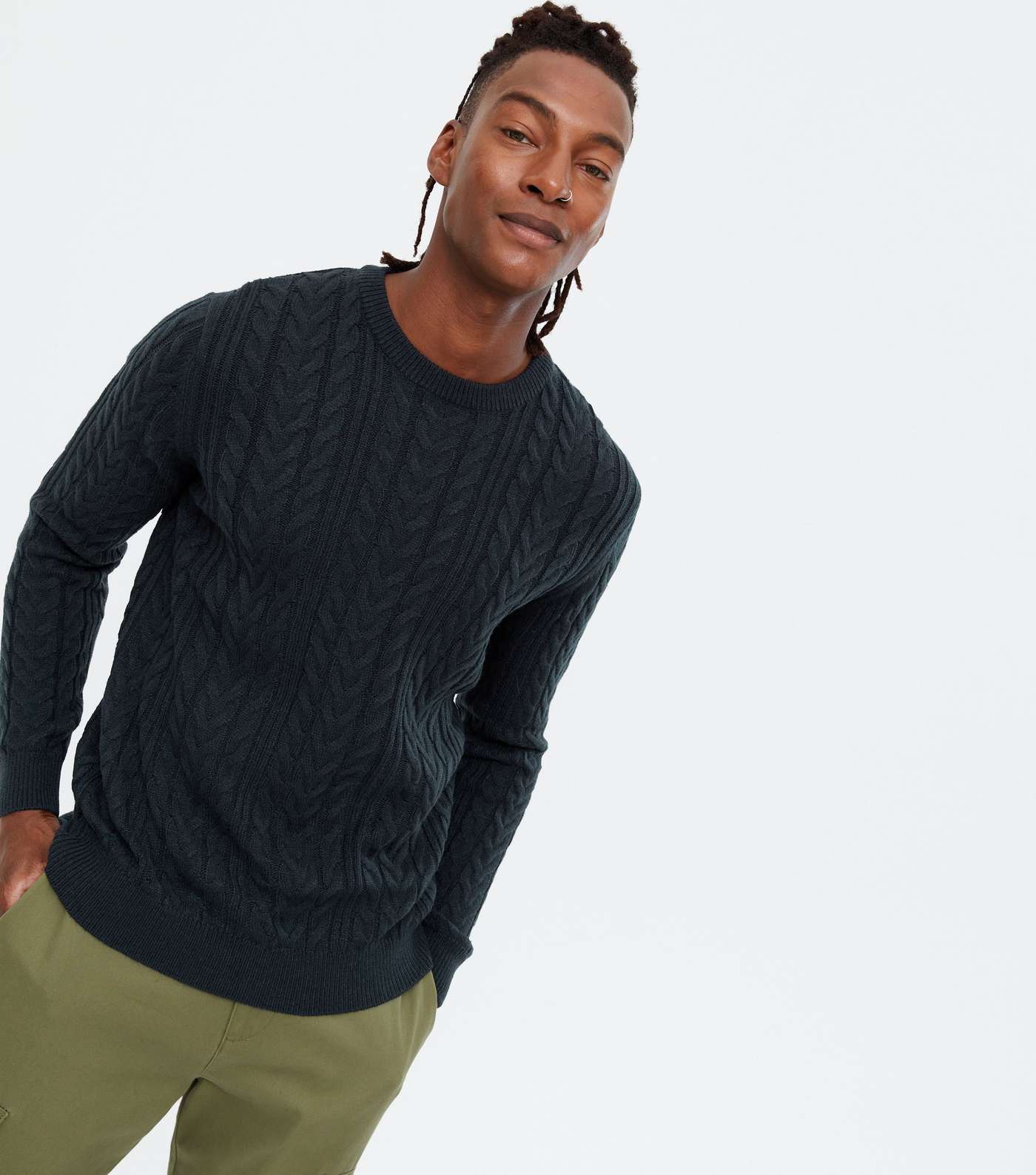 Navy Cable Knit Crew Jumper