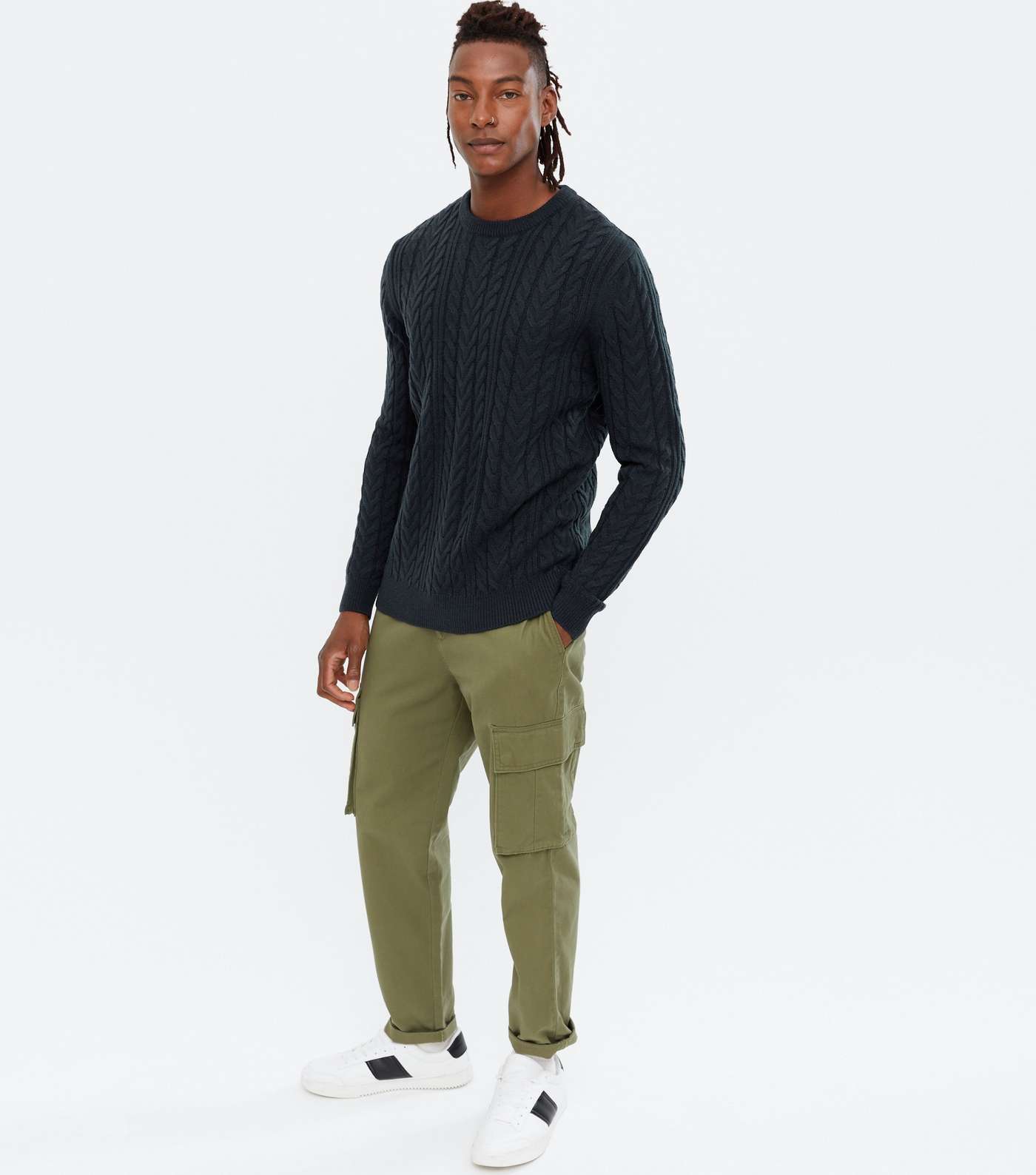 Navy Cable Knit Crew Jumper Image 3