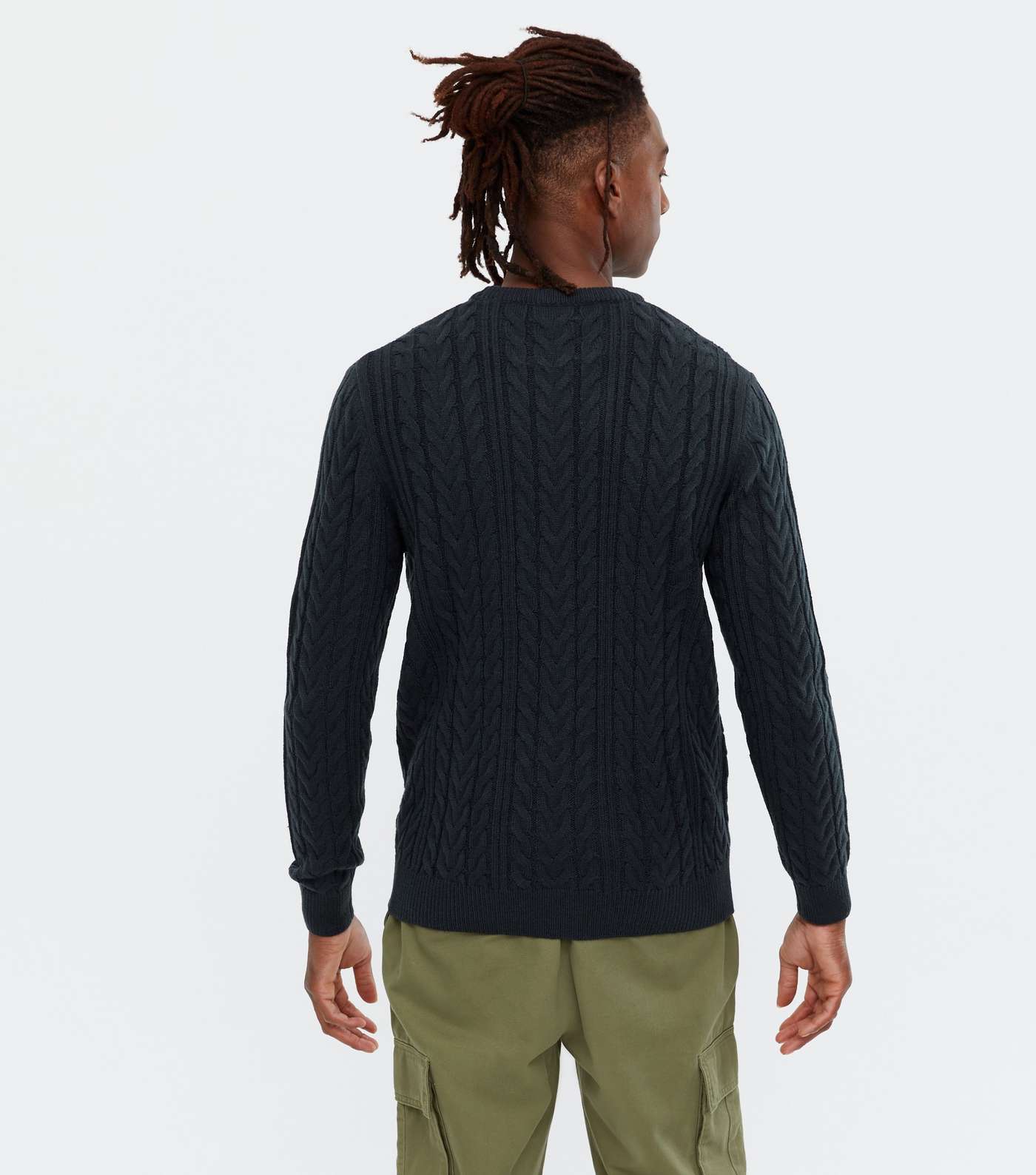 Navy Cable Knit Crew Jumper Image 5
