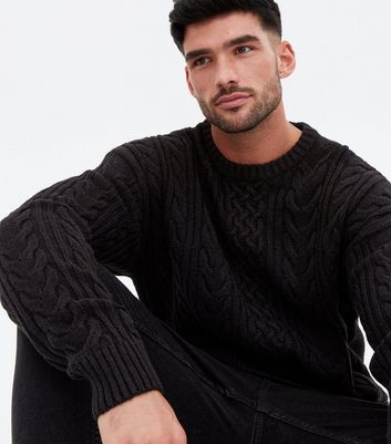 Black cable shop knit jumper mens