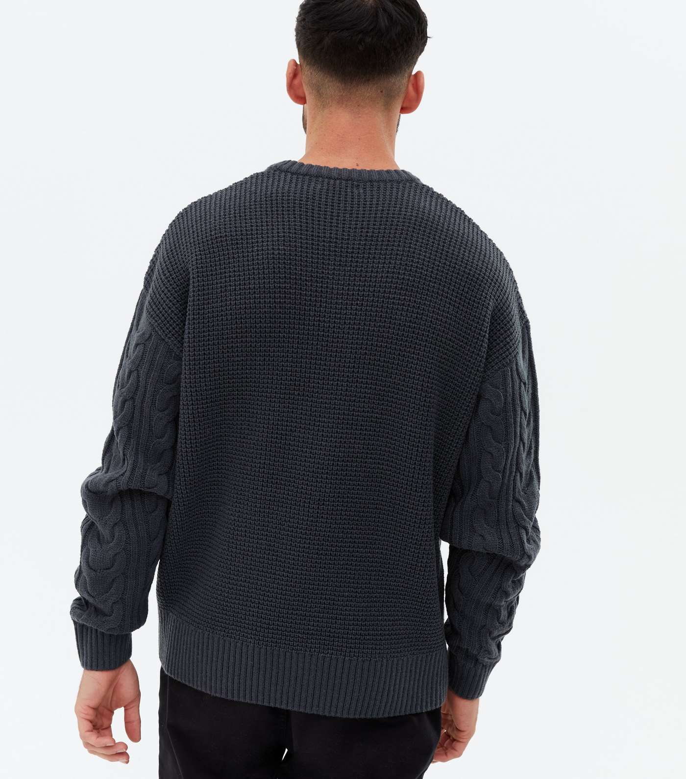 Grey Cable Knit Relaxed Fit Crew Jumper Image 4