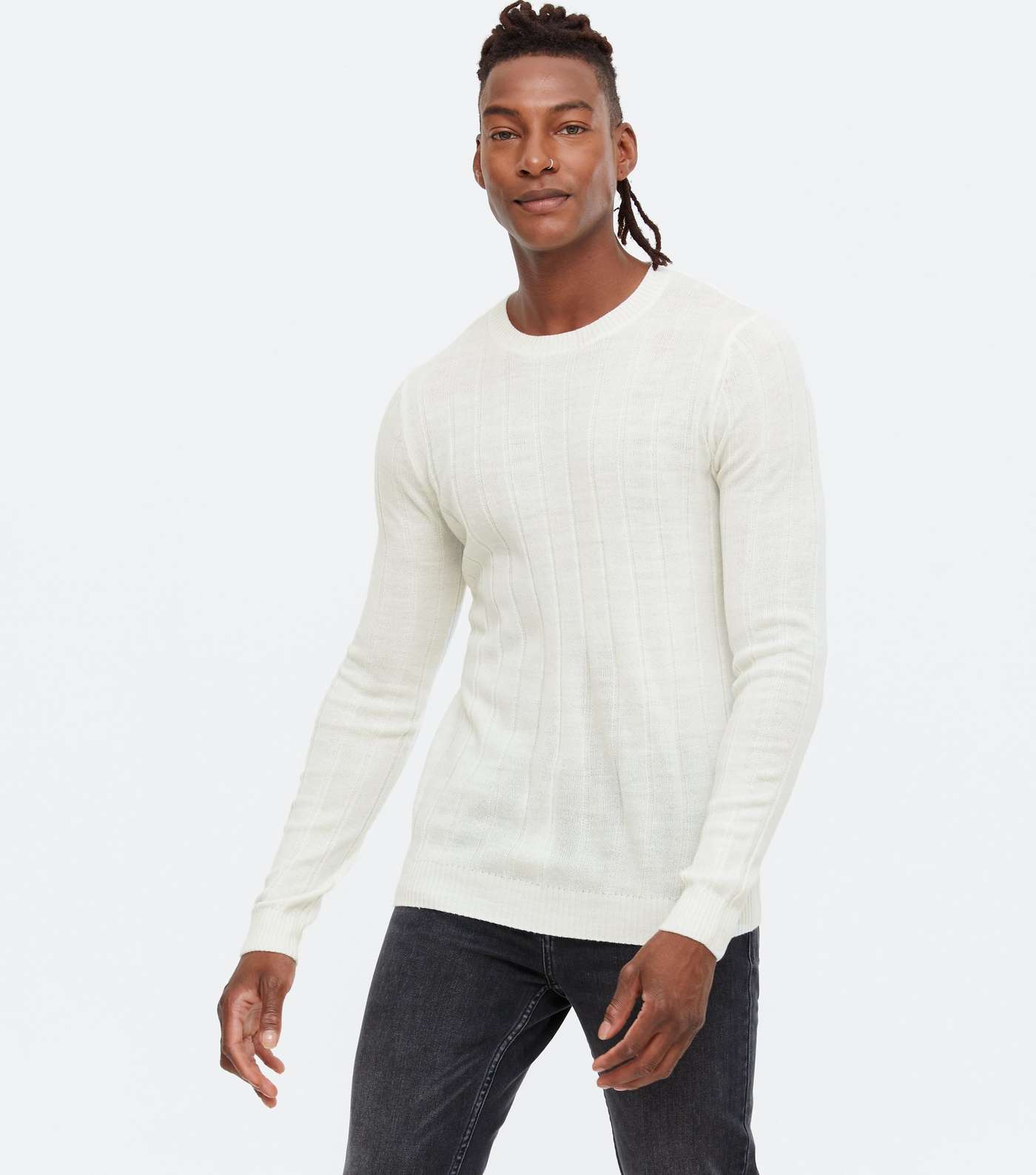 Off White Ribbed Fine Knit Muscle Fit Jumper