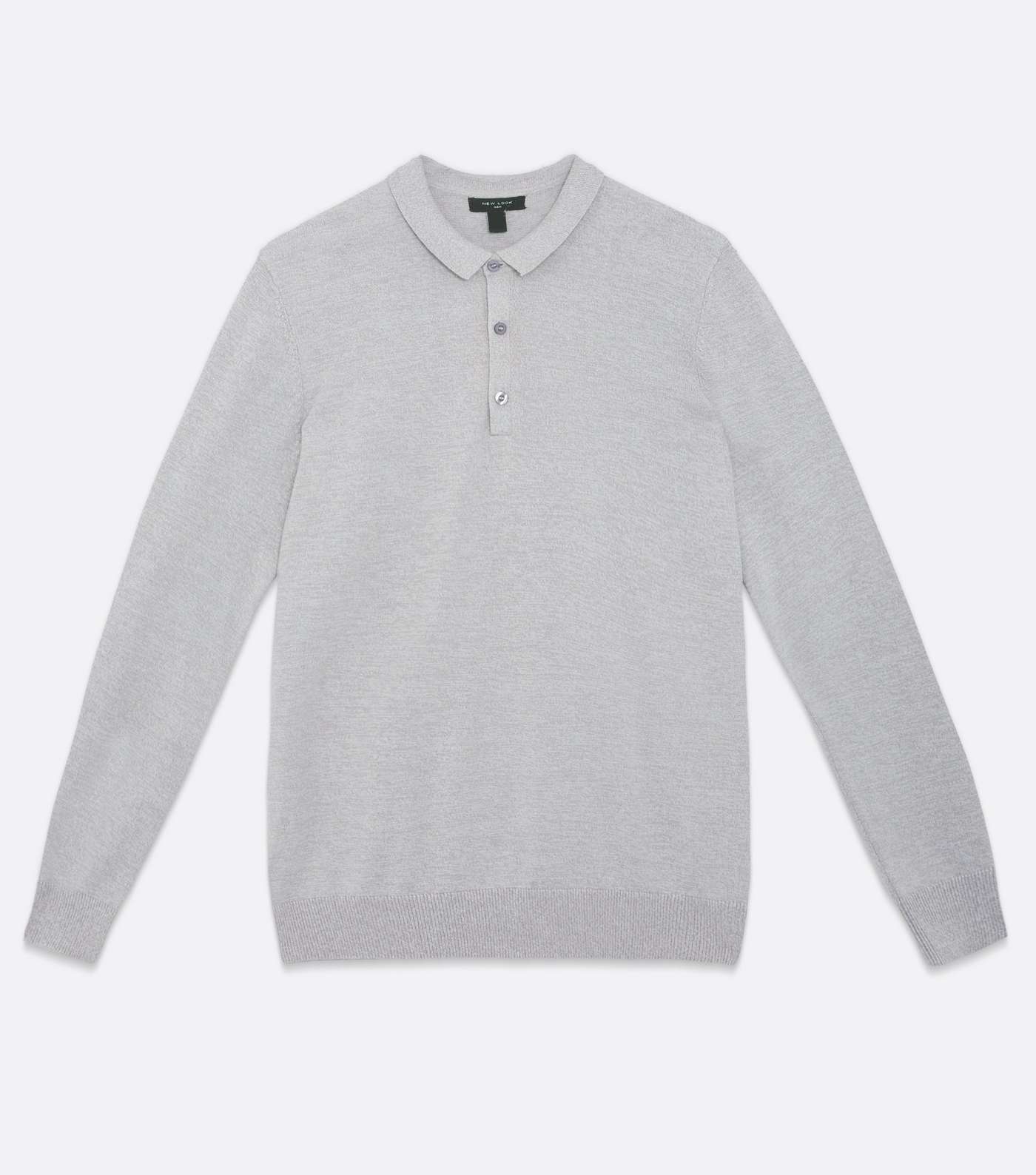 Pale Grey Fine Knit Polo Shirt Image 5
