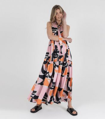 Zibi London Orange Satin Abstract Maxi 