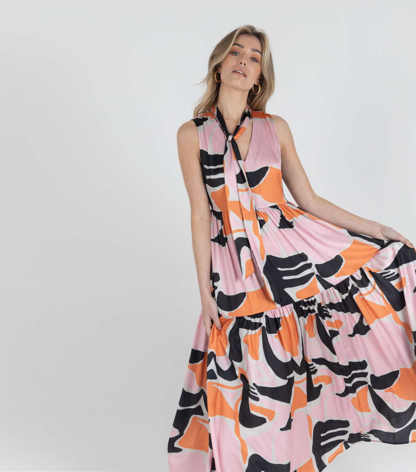 Zibi London Orange Satin Abstract Maxi Dress Image 2