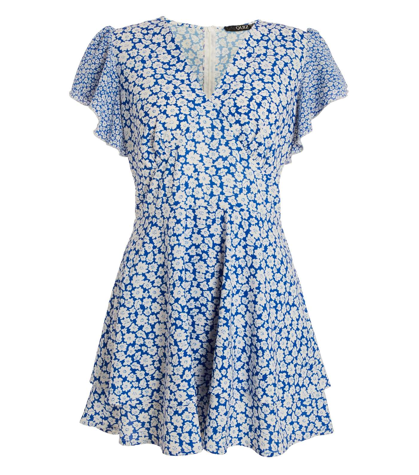 QUIZ Blue Floral Frill Sleeve Playsuit Image 4