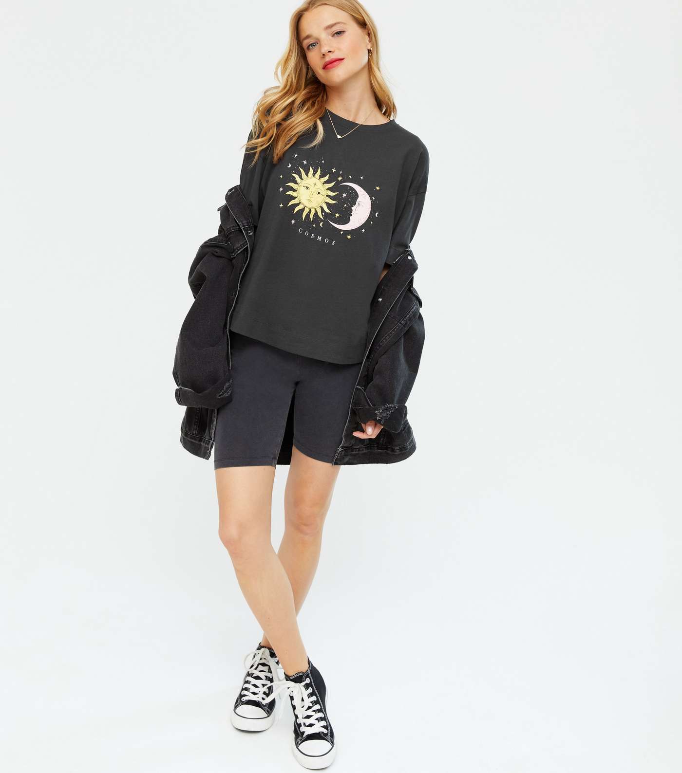 Black Sun and Moon Cosmos Logo Oversized T-Shirt  Image 2