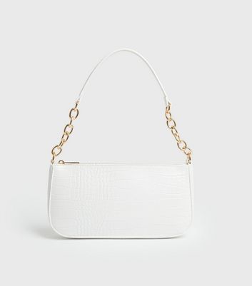 shop for White Faux Croc Chain Shoulder Bag New Look at Shopo
