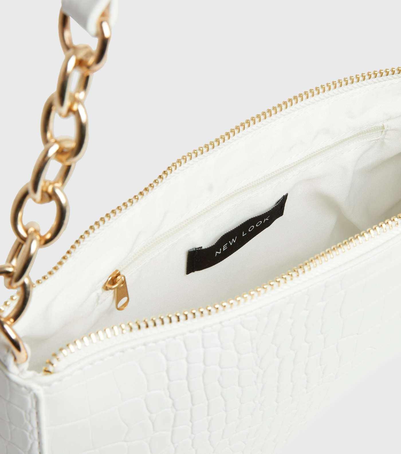 White Faux Croc Chain Shoulder Bag Image 4