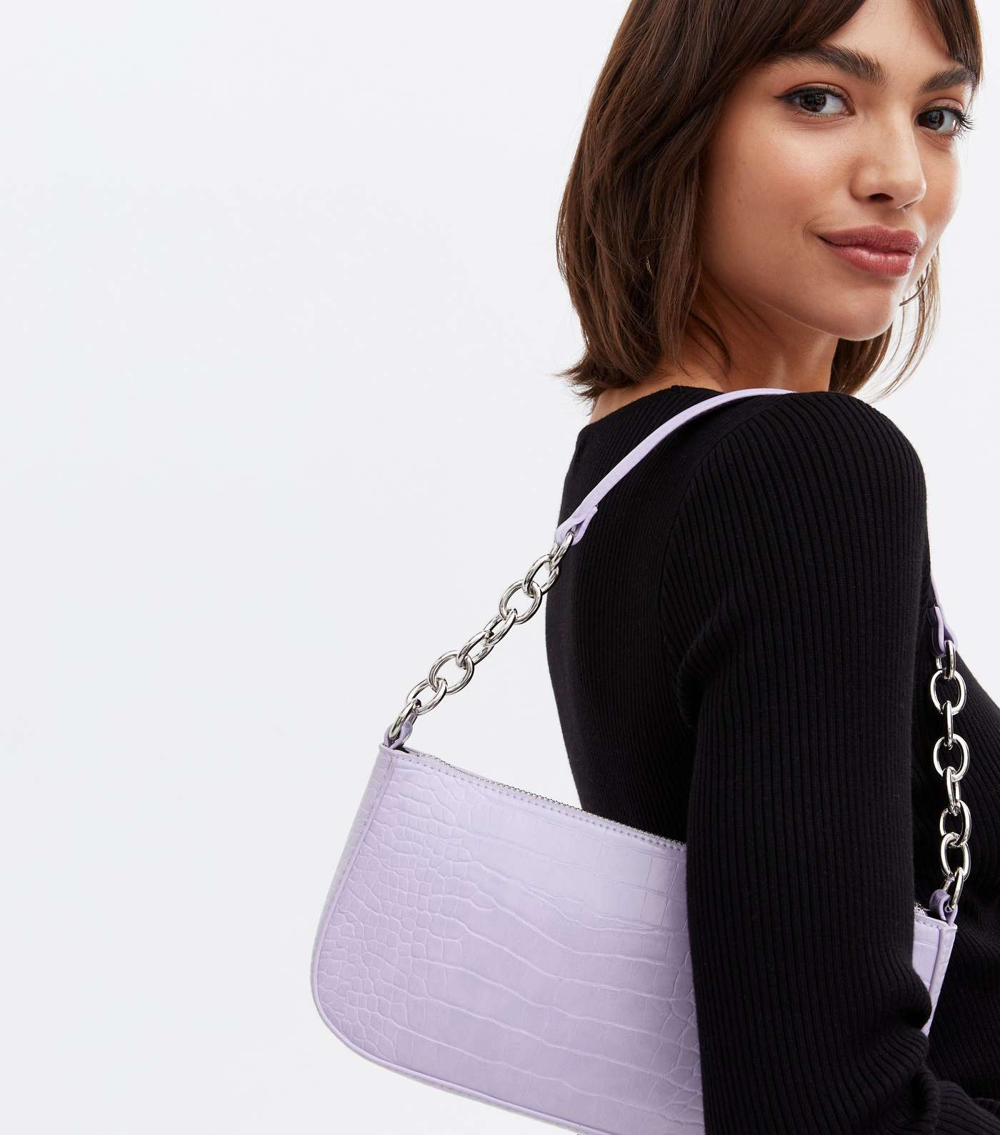 Lilac Faux Croc Chain Shoulder Bag Image 2