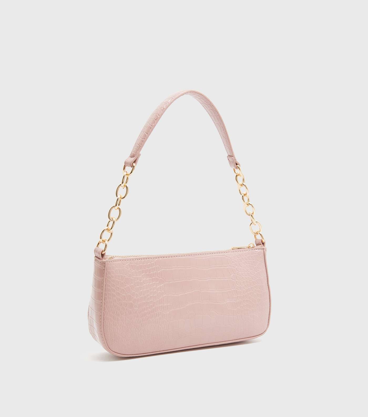 Pale Pink Faux Croc Chain Shoulder Bag Image 3