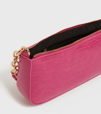 shop for Bright Pink Faux Croc Chain Shoulder Bag New Look Vegan at Shopo