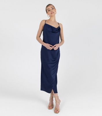 satin midi dress navy