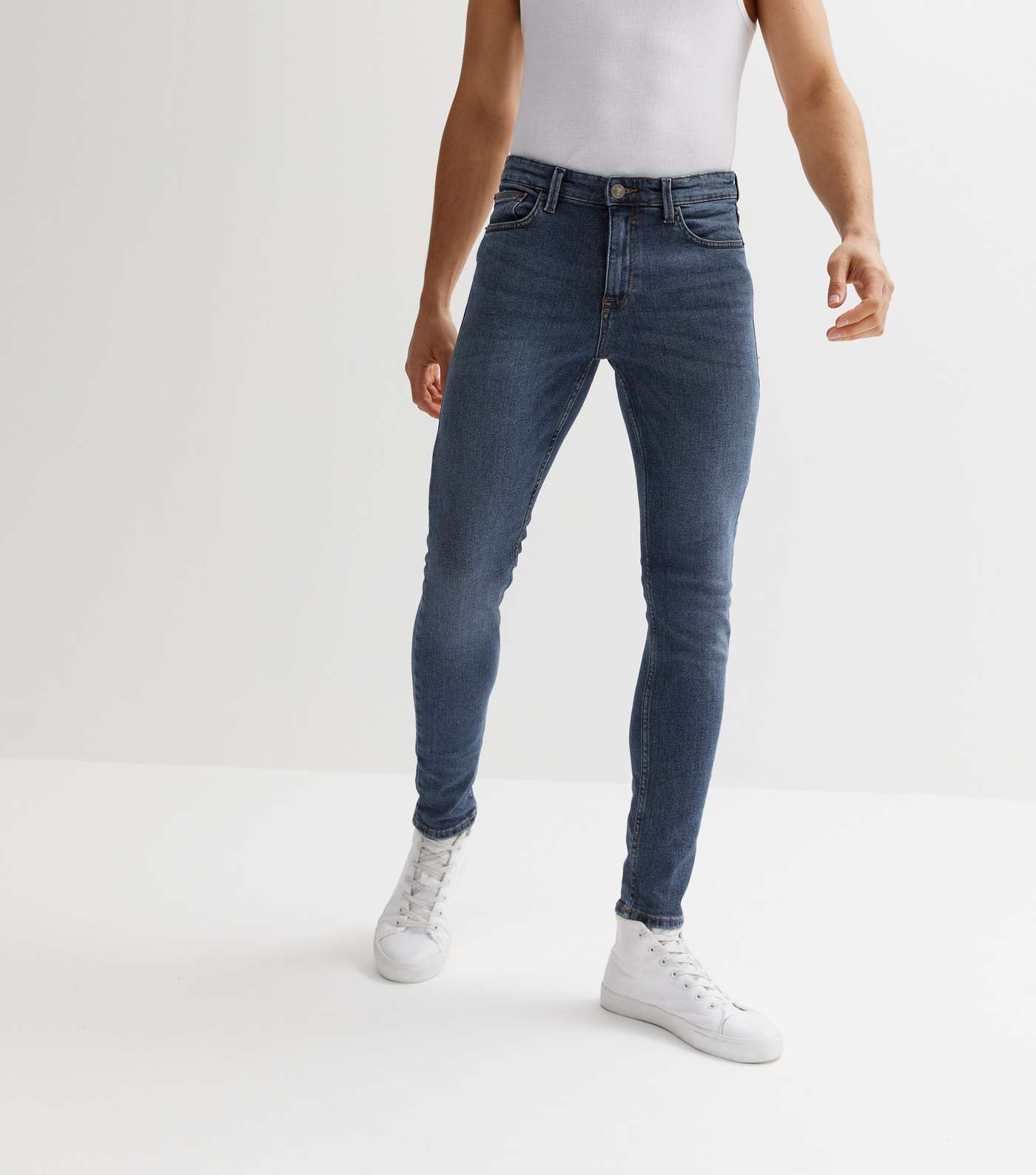 Blue Mid Wash Skinny Stretch Jeans Image 2