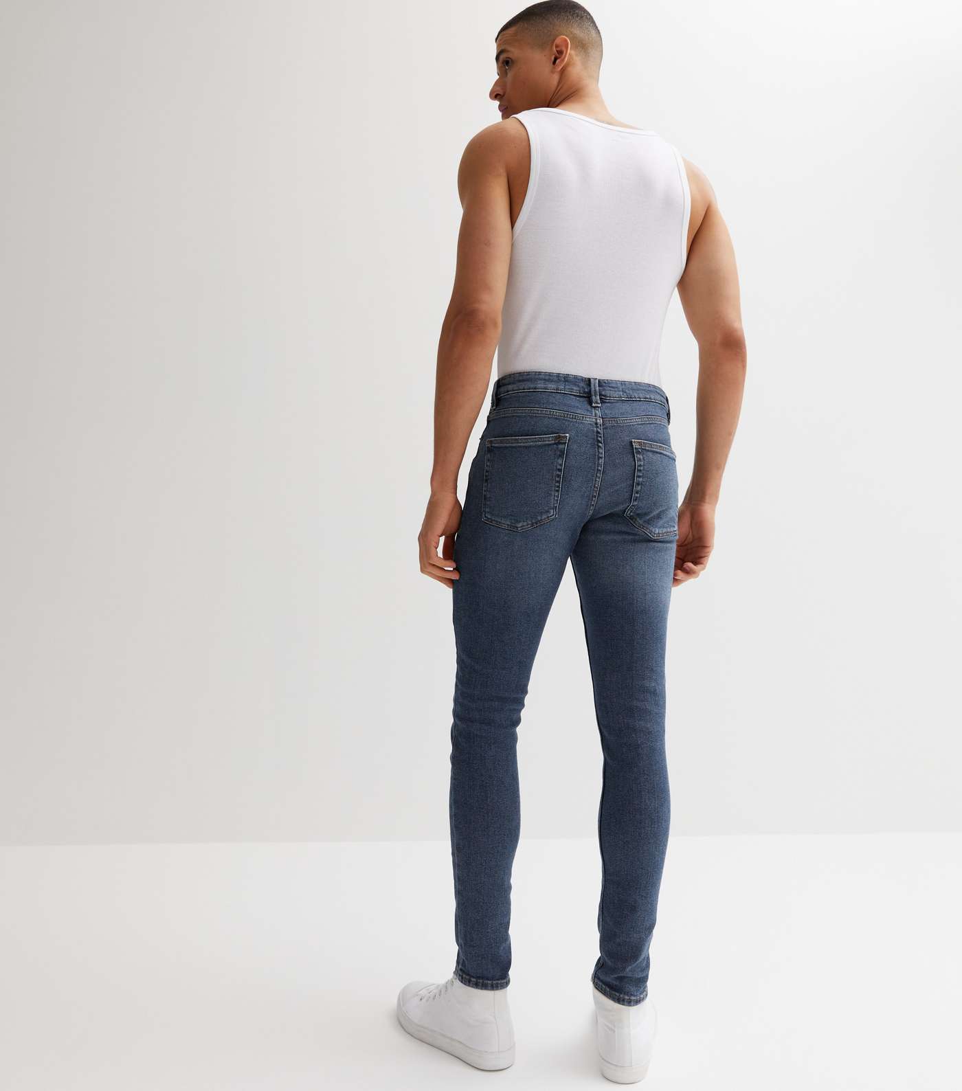 Blue Mid Wash Skinny Stretch Jeans Image 4