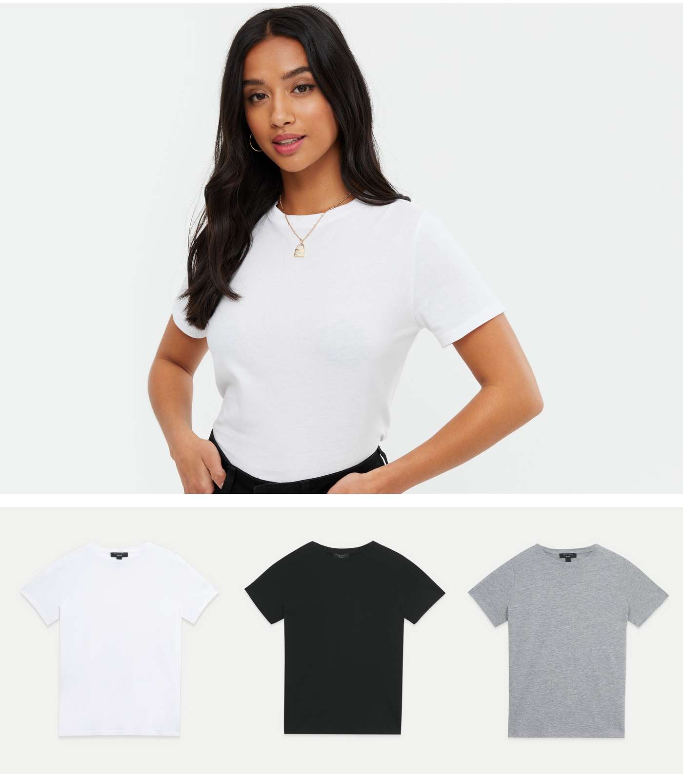 Petite 3 Pack Black White and Grey Crew Neck T-Shirts