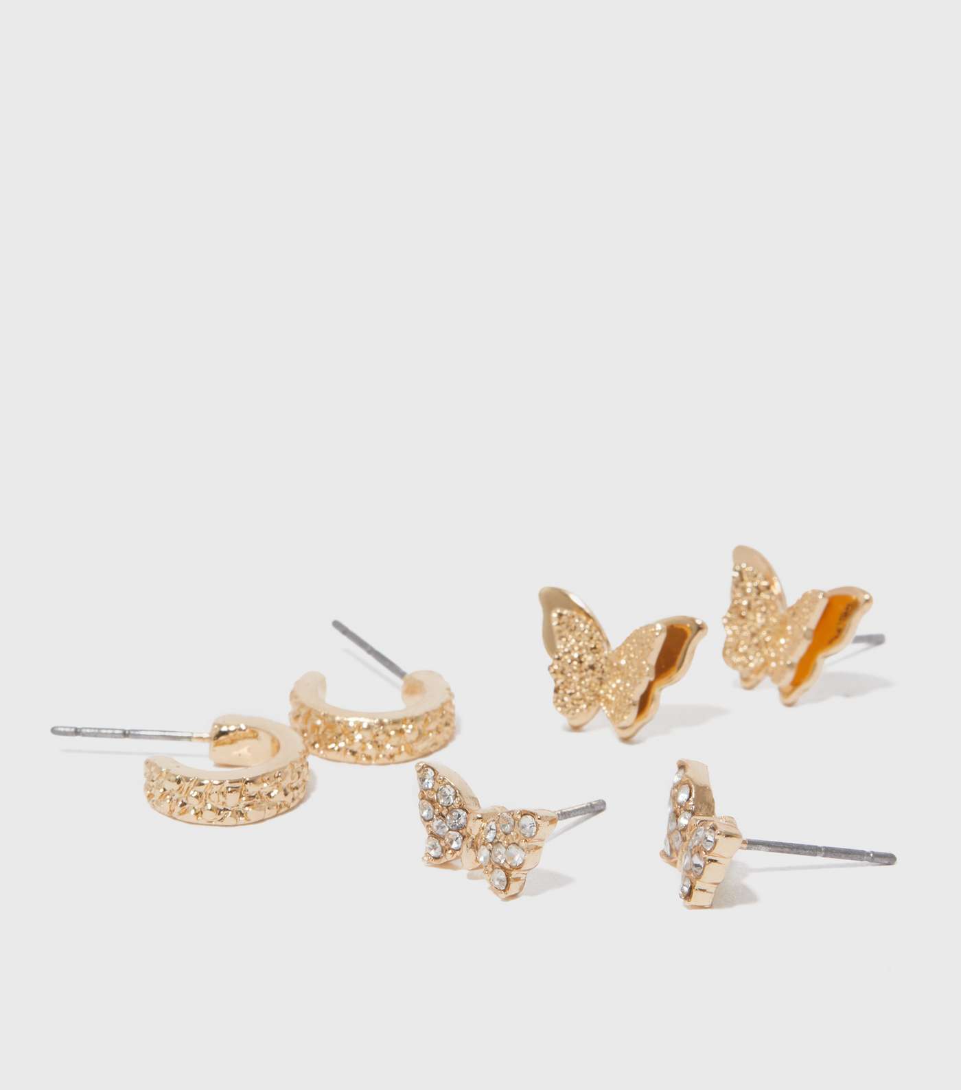 3 Pack Gold Butterfly and Hoop Stud Earrings