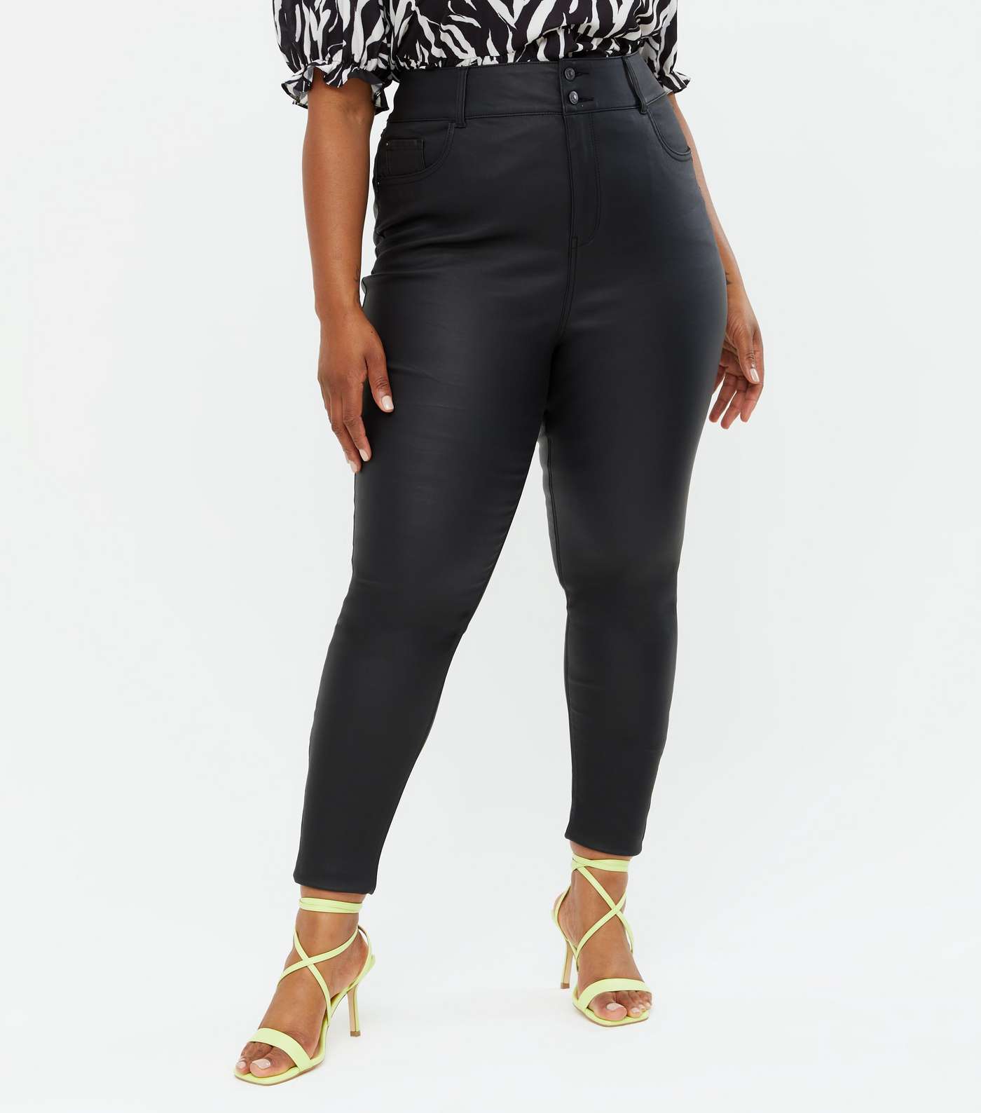 Curves Black Leather-Look Lift & Shape Jenna Skinny Jeans Image 2