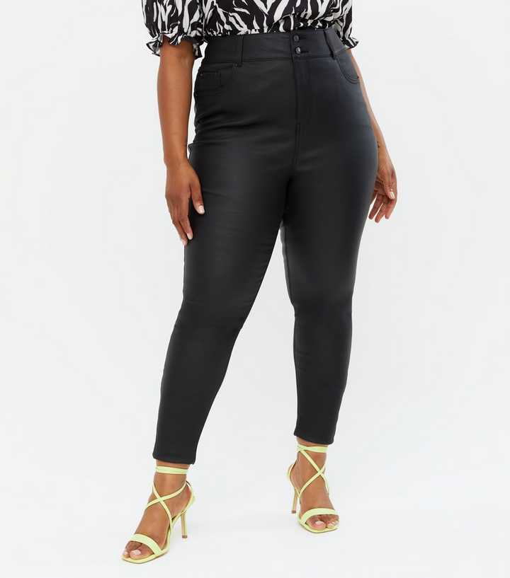 Curves Black Leather-Look Lift & Shape Jenna Skinny | New Look