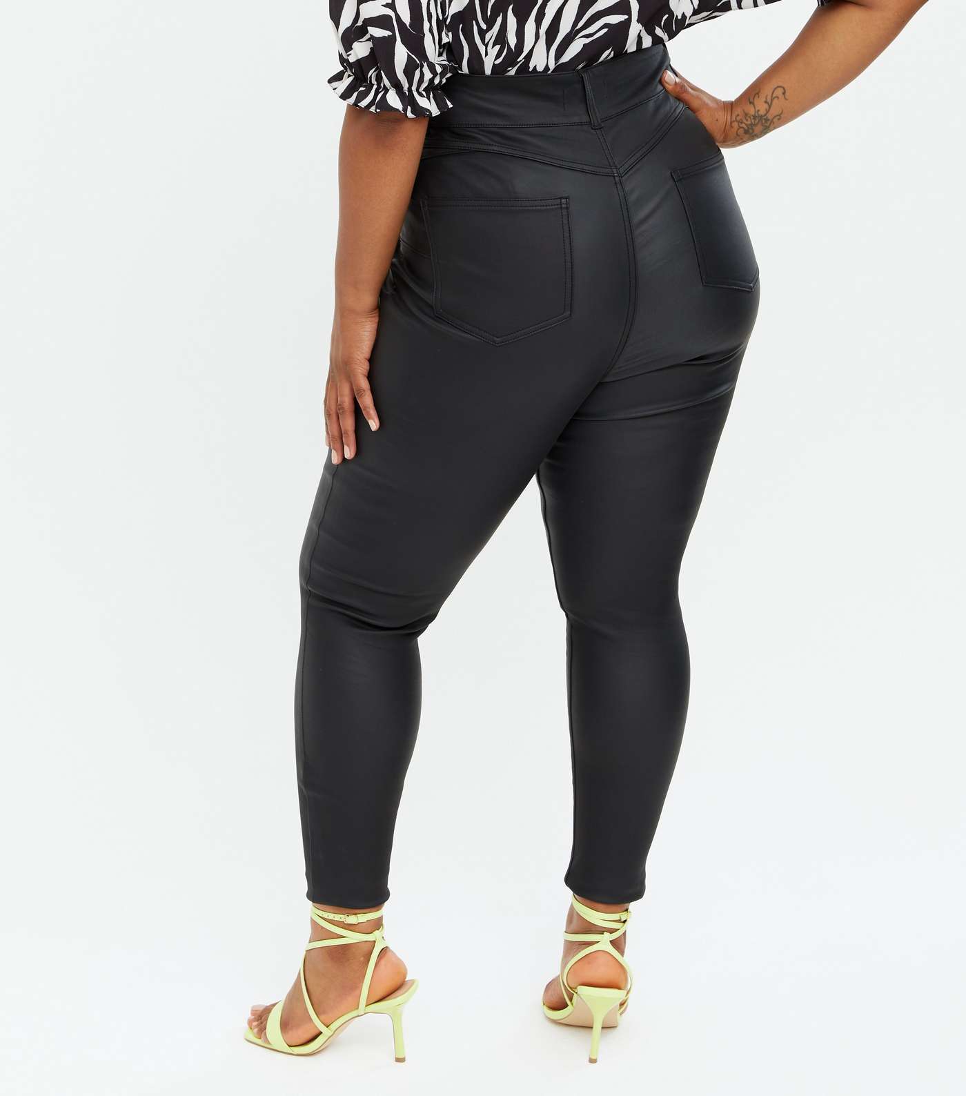 Curves Black Leather-Look Lift & Shape Jenna Skinny Jeans Image 4