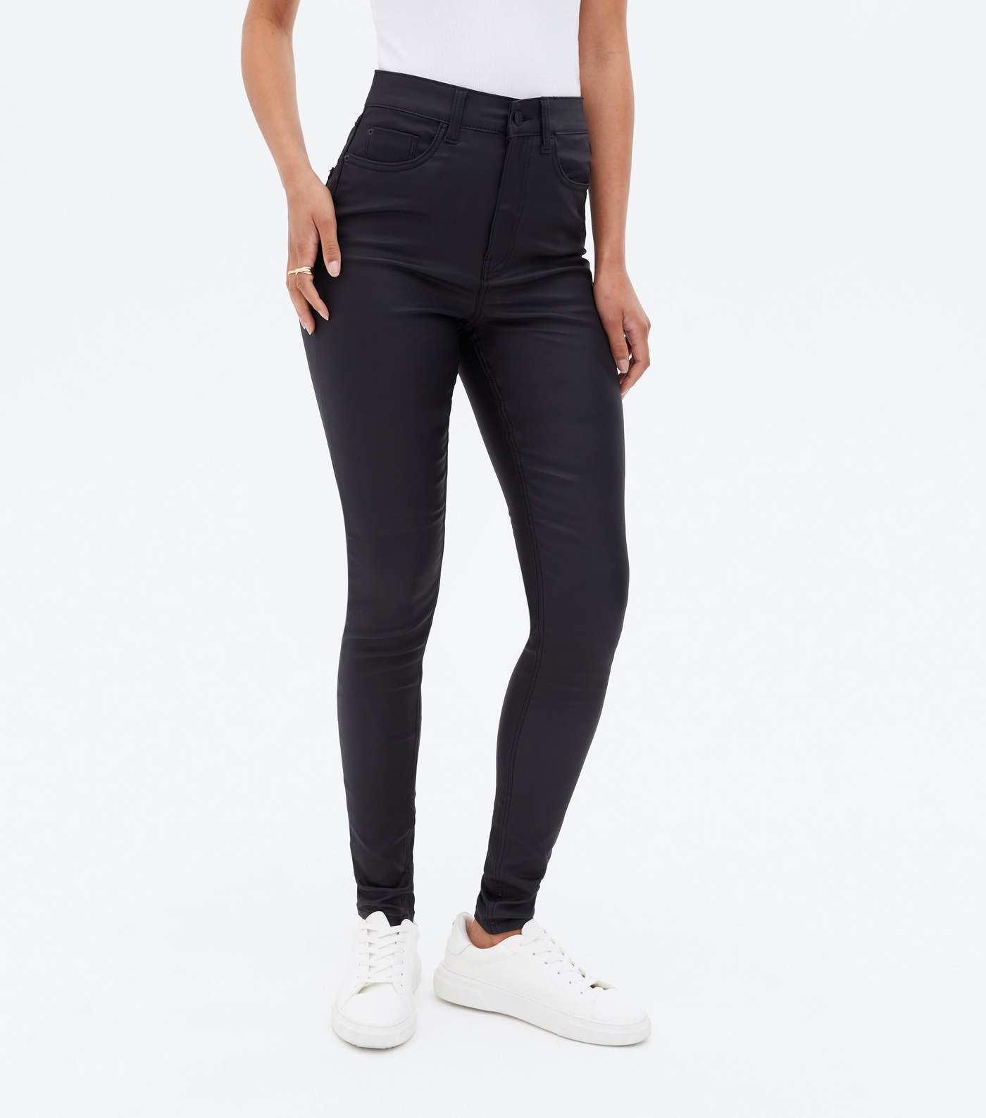 Tall Black Leather-Look Lift & Shape Jenna Skinny Jeans Image 2