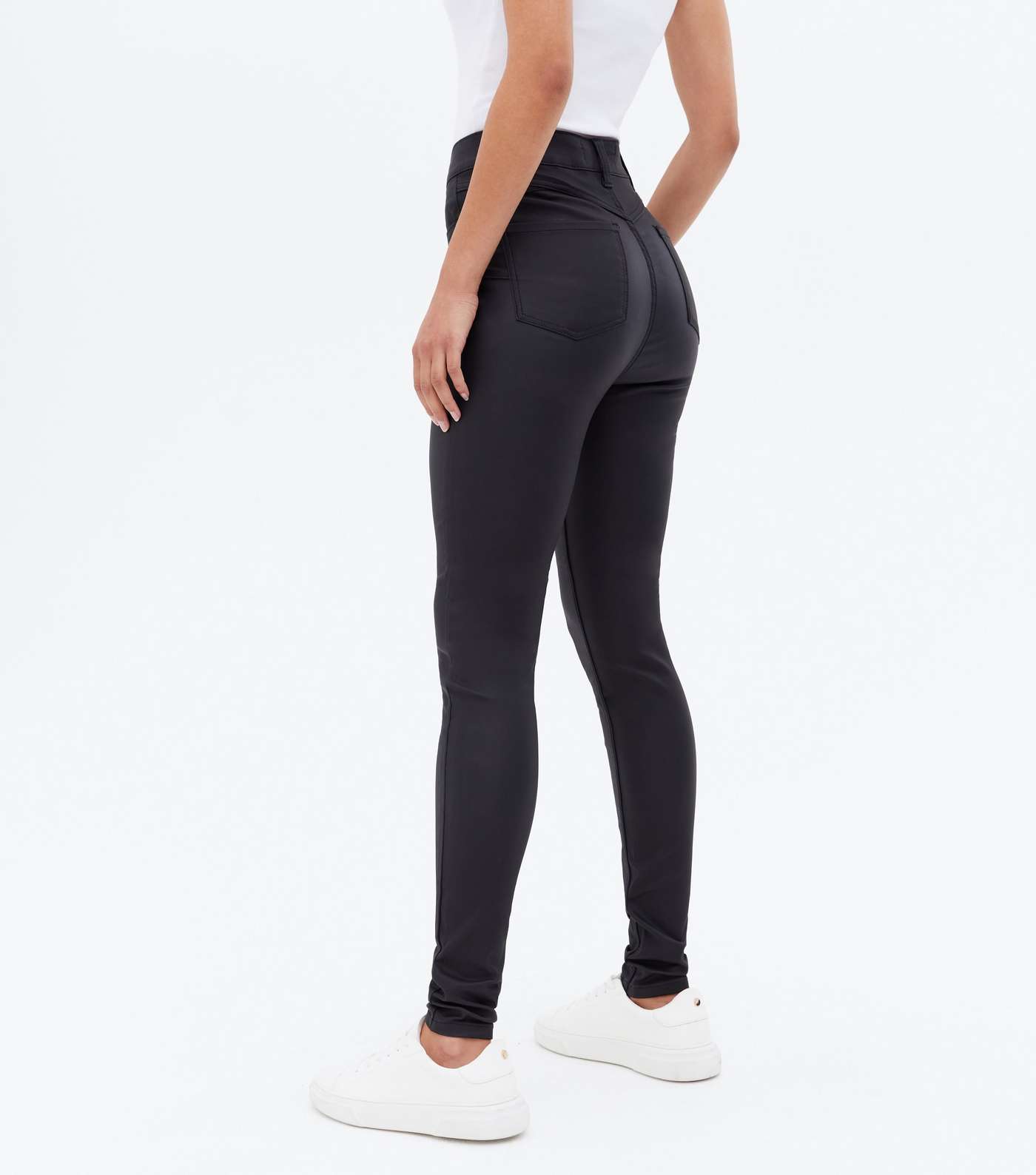 Tall Black Leather-Look Lift & Shape Jenna Skinny Jeans Image 4